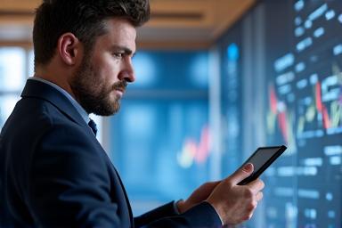 Hombre adulto analizando gráficos financieros, enfocado en el crecimiento personal y financiero.